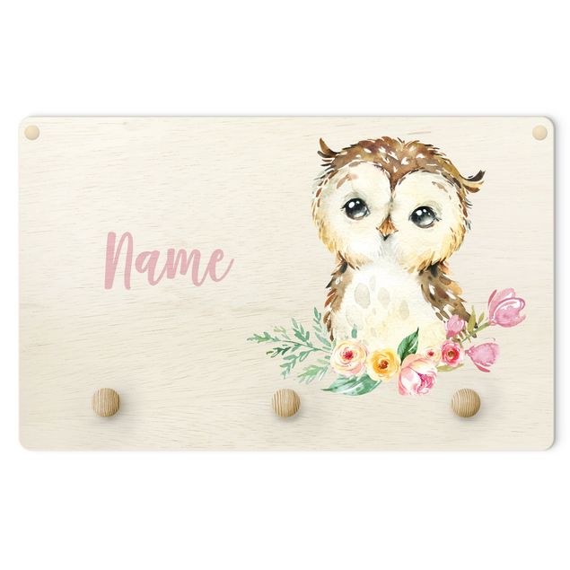 Cabides de parede animais Forest Animal Baby Owl With Customised Name