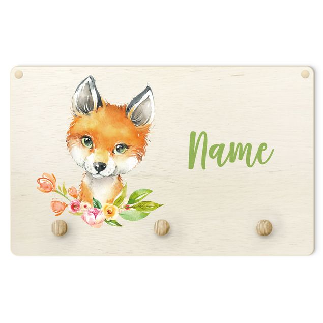 Cabides de parede animais Forest Animal Baby Fox With Customised Name