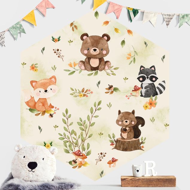 decoração para quartos infantis Forest Animals Autumn Bear Squirrel Raccoon