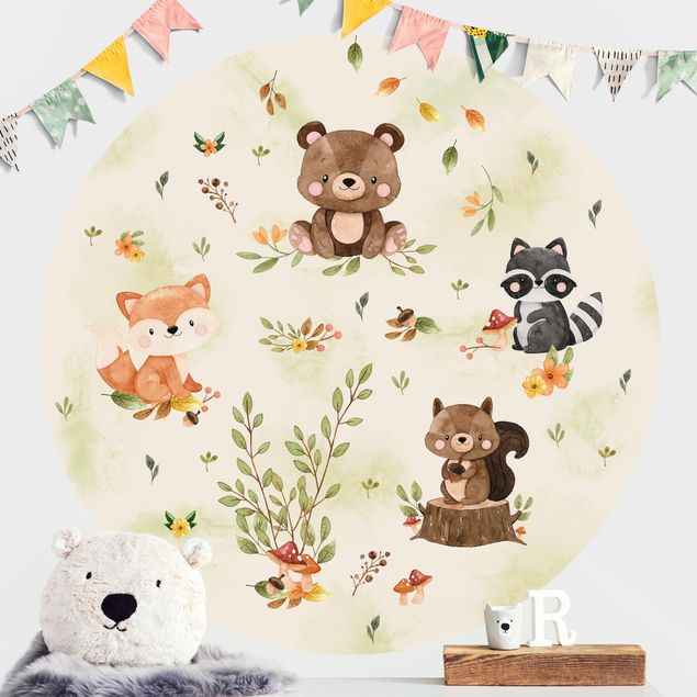 Decoração para quarto infantil Forest Animals Autumn Bear Squirrel Raccoon