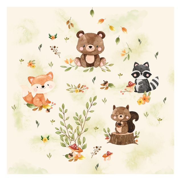 Mural de parede Forest Animals Autumn Bear Squirrel Raccoon