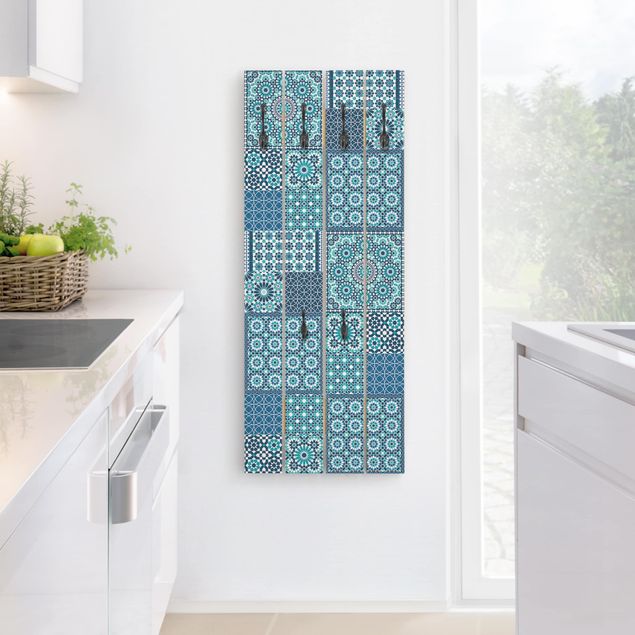 Cabides de parede shabby Moroccan Mosaic Tiles Turquoise Blue