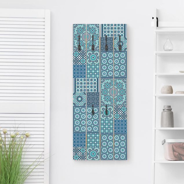 Cabides de parede vintage Moroccan Mosaic Tiles Turquoise Blue