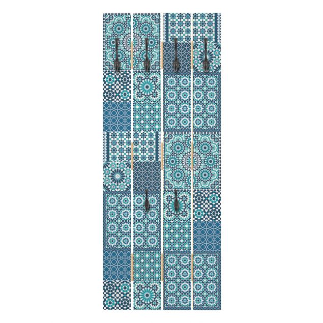 Cabides de parede em azul Moroccan Mosaic Tiles Turquoise Blue