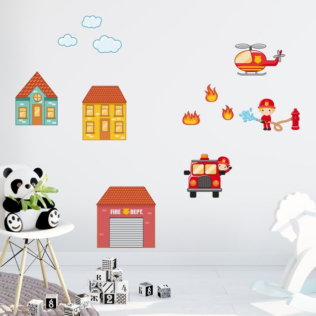 Autocolantes parede Firefighter Set with Houses