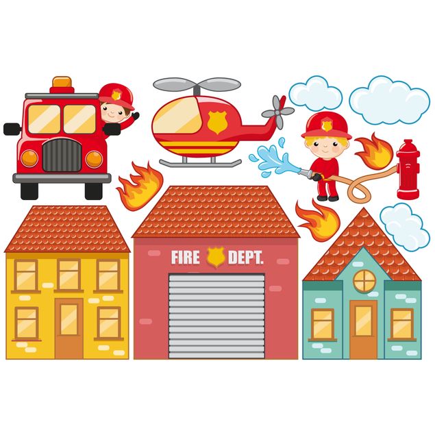 Autocolantes de parede Firefighter Set with Houses
