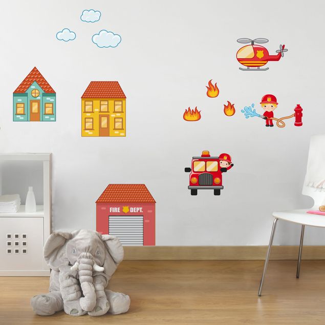 Decoração para quarto infantil Firefighter Set with Houses