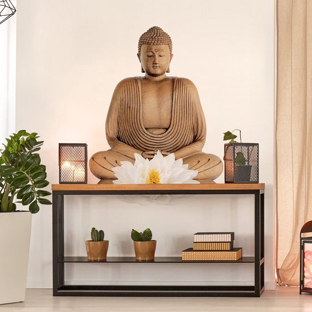 decoraçao para parede de cozinha Wooden Lotus Buddha