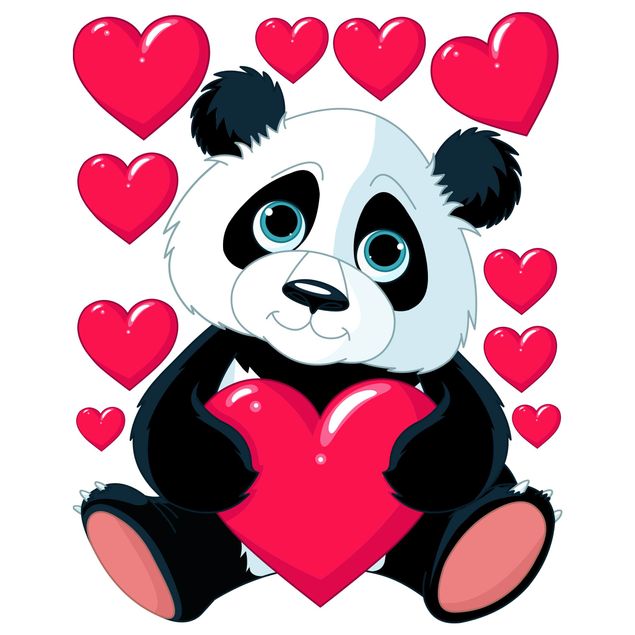 Autocolantes de parede animais Panda With Hearts