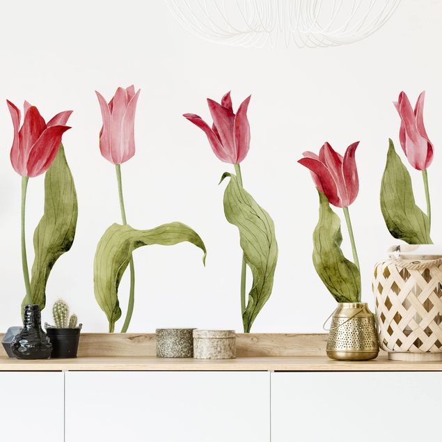 decoraçao para parede de cozinha Red Tulips Watercolour