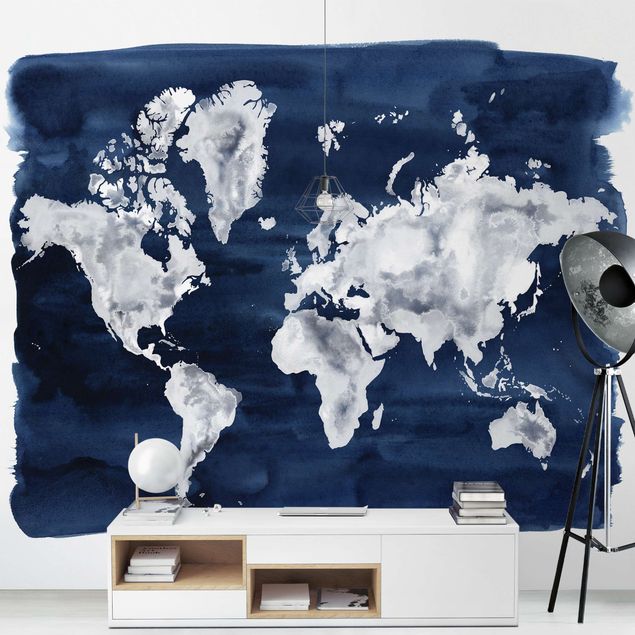 papéis de parede azul Water World Map Dark