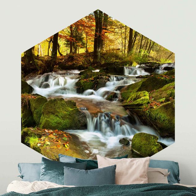 Papel de parede cascatas Waterfall Forest In The Fall