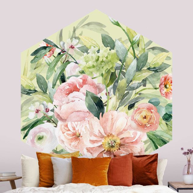 papel de parede moderno Watercolour Pink Flower Bouquet