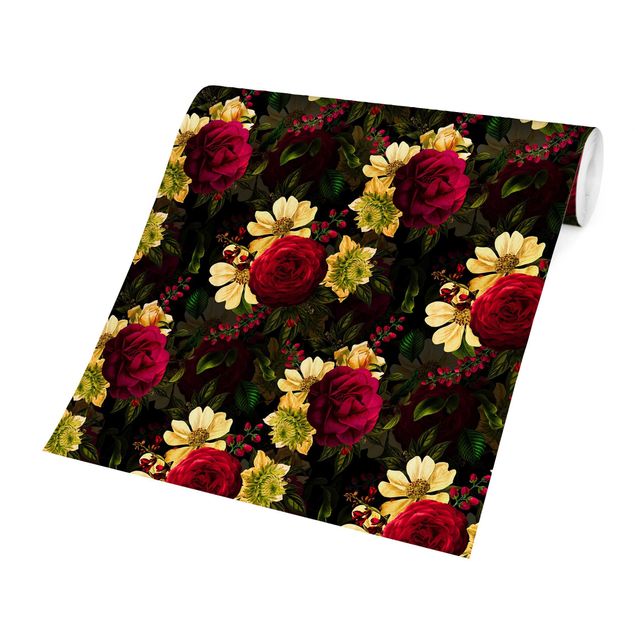 papel de parede floral White Flowers With Red Roses