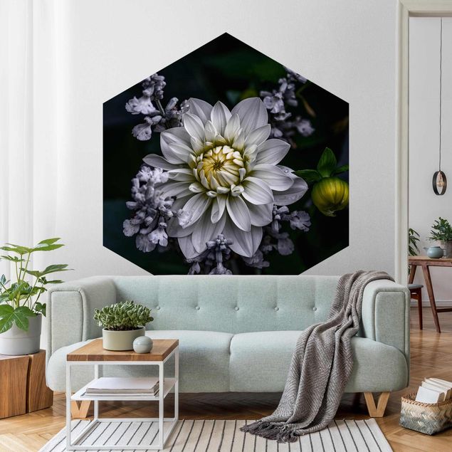 papel de parede floral White Dahlia