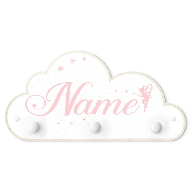 Cabides de parede em rosa White Fairies Cloud With Customised Name Pink