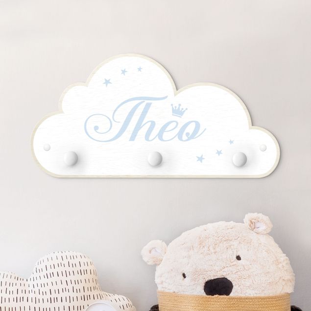 decoração quarto bebé White Clouds Crown With Customised Name Light Blue