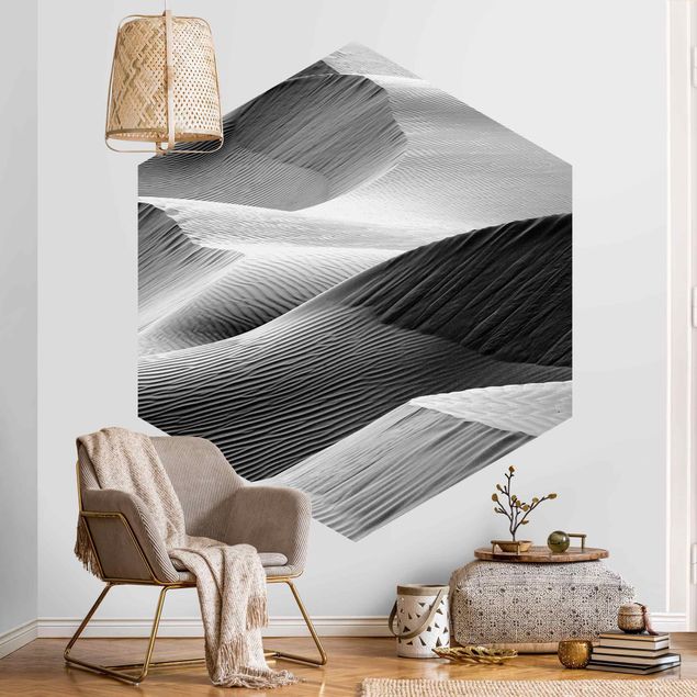 Papel de parede preto e branco Wave Pattern In Desert Sand