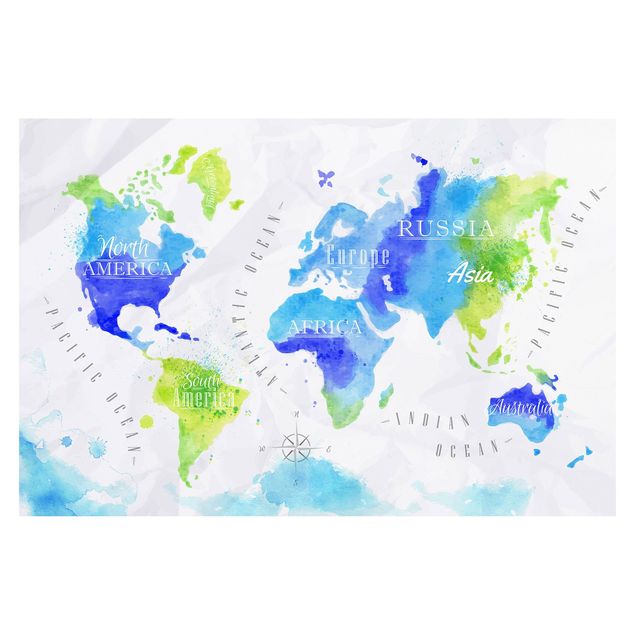 mural para parede World Map Watercolour Blue Green