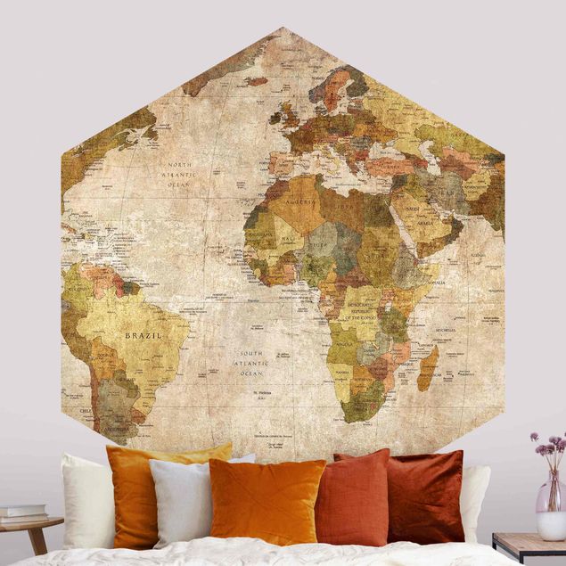 papel de parede floral vintage World Map