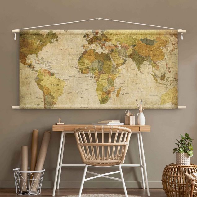 Tapeçaria de parede vintage World Map