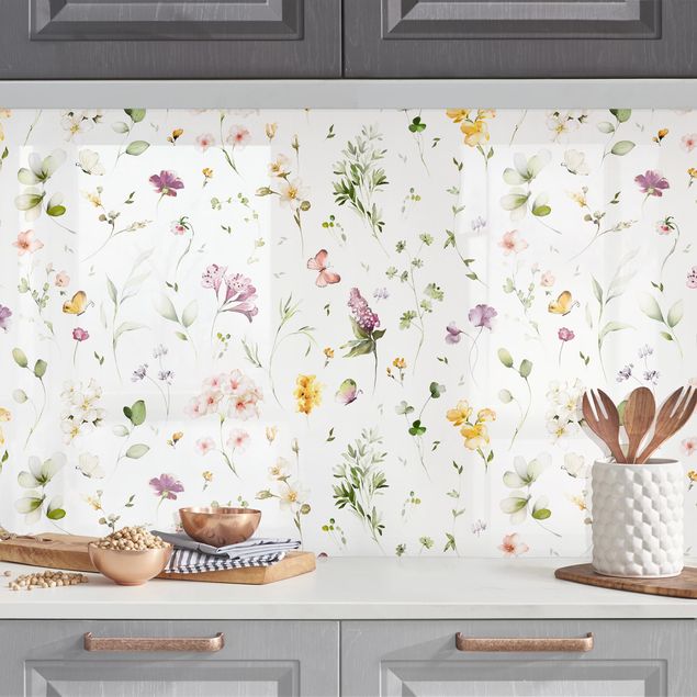 Backsplash de cozinha flores Wildflowers Watercolour Pattern