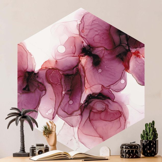 papel de parede moderno para sala Wild Flowers In Purple And Gold