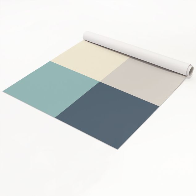 Papel autocolante para móveis armários Cosy Colours Squares Lagoon - Cashmere Sand Pastel Turquoise Slate Blue