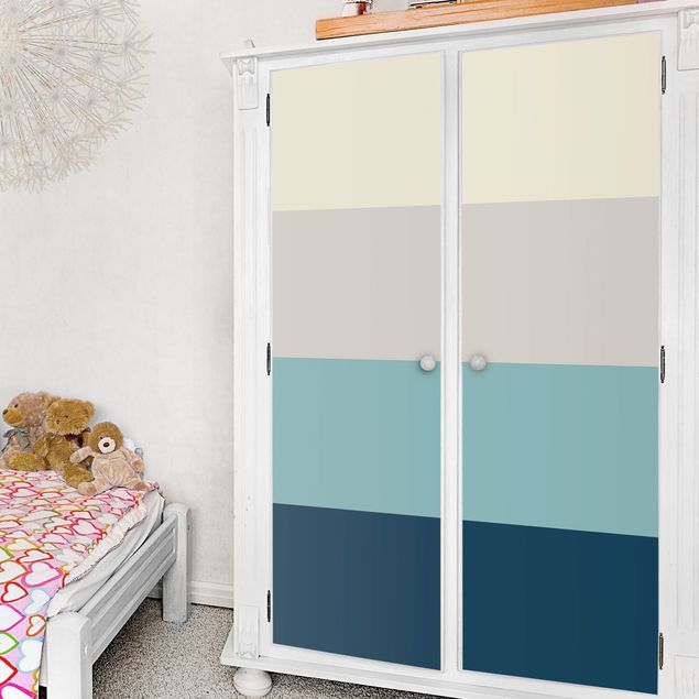 Papel autocolante para móveis mate Cosy Colours Stripes Lagoon - Cashmere Sand Pastel Turquoise Slate Blue