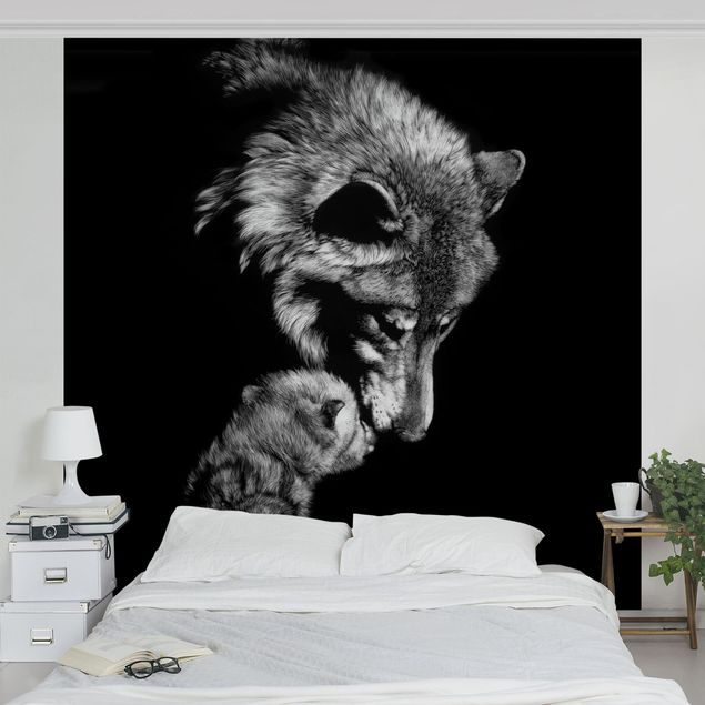 Papel de parede preto e branco Wolf In The Dark