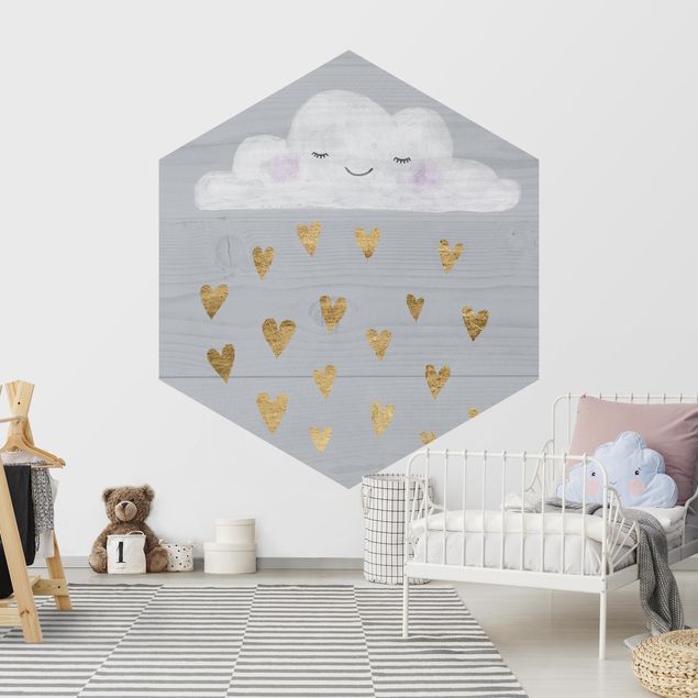 papel de parede moderno para sala Cloud With Golden Hearts