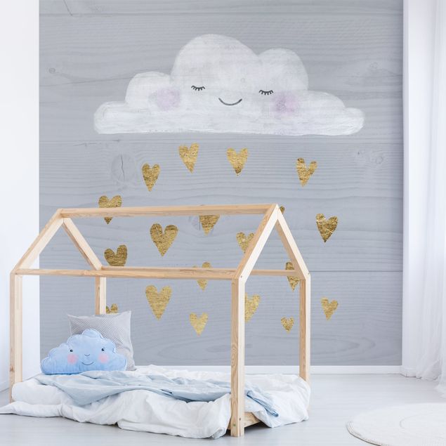 Papel de parede cinza Cloud With Golden Hearts