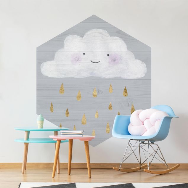 papel de parede para quarto de casal moderno Cloud With Golden Raindrops