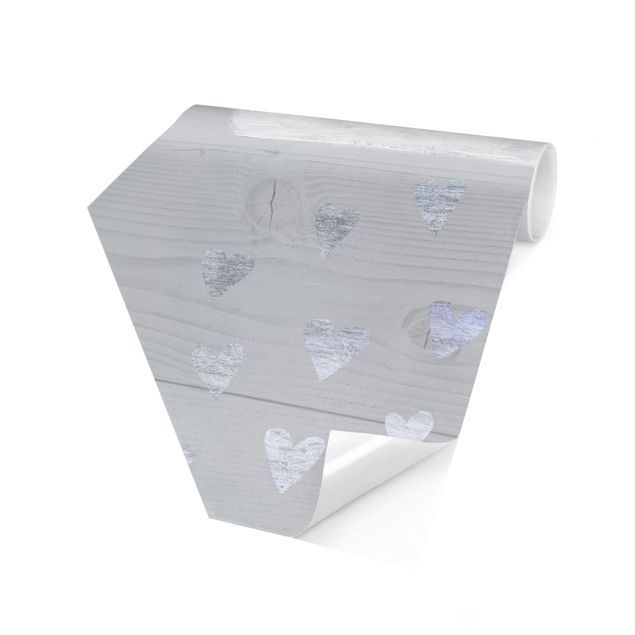 papel parede cinza Cloud With Silver Hearts