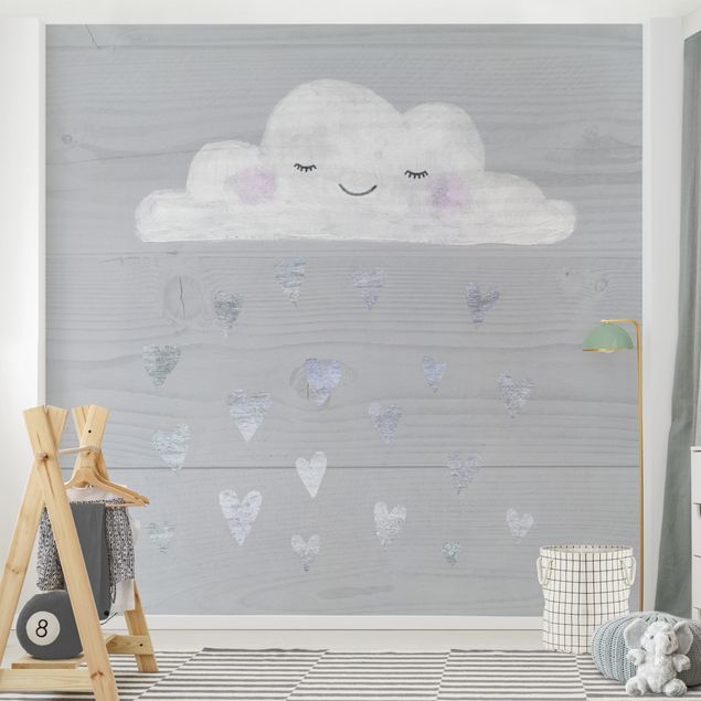 papel parede cinza Cloud With Silver Hearts