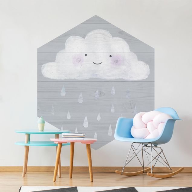 Papel de parede hexagonal Cloud With Silver Raindrops