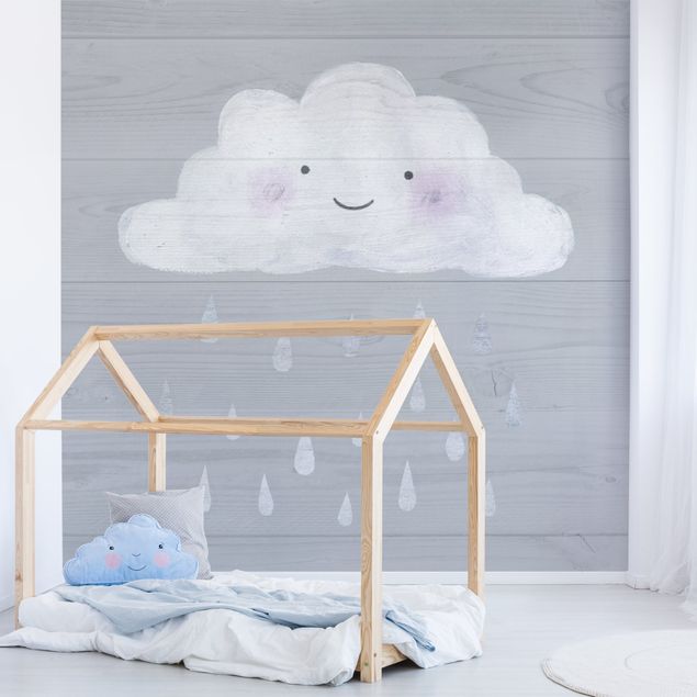 papel parede cinza Cloud With Silver Raindrops