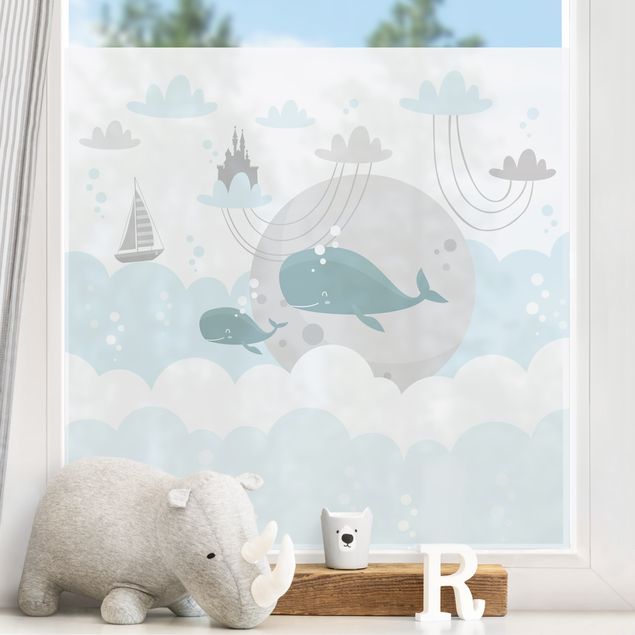 decoração para quartos infantis Clouds With Whale And Castle