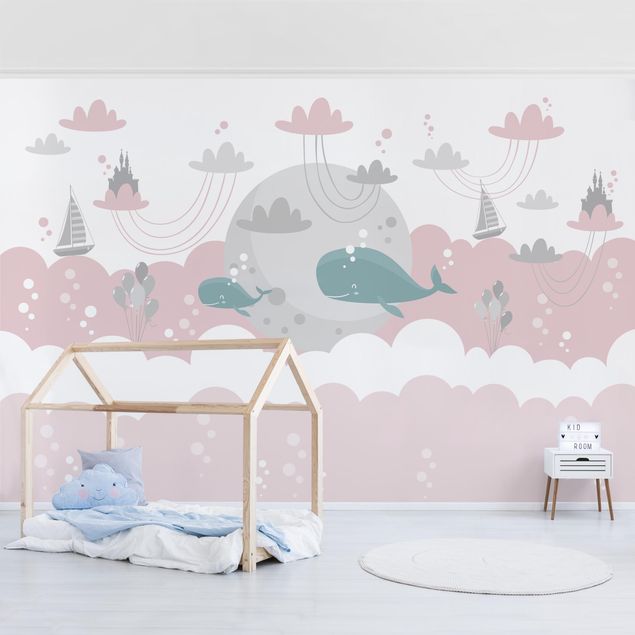 papel de parede moderno Clouds With Whale And Castle