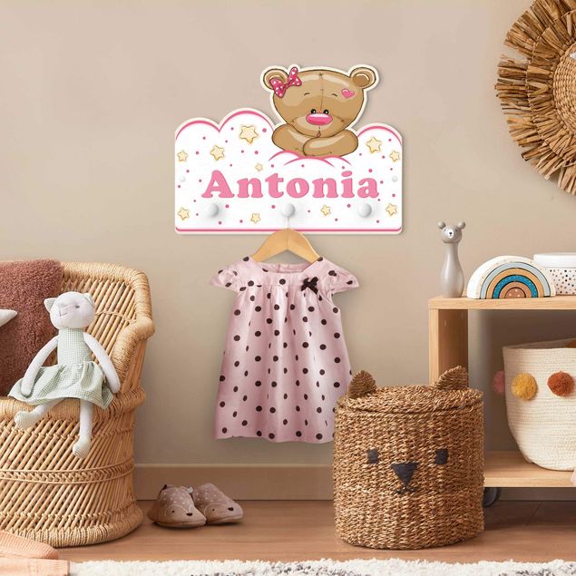 Cabides de parede animais Clouds Teddy Pink With Customised Name