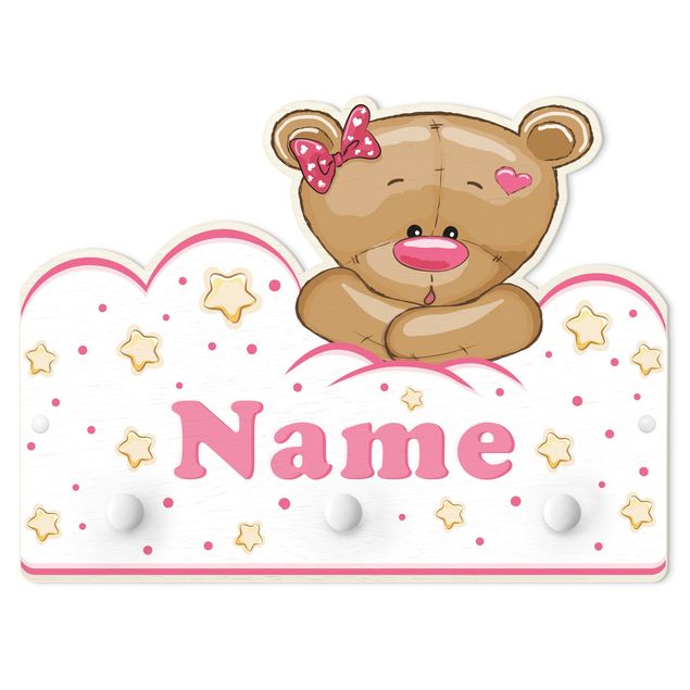 Cabide parede branco Clouds Teddy Pink With Customised Name
