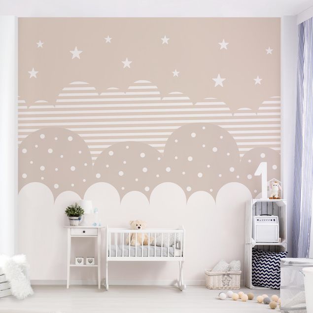 papel de parede moderno Clouds and Stars - beige