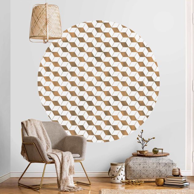 Papel de parede geométrico Cube Pattern In 3D Gold