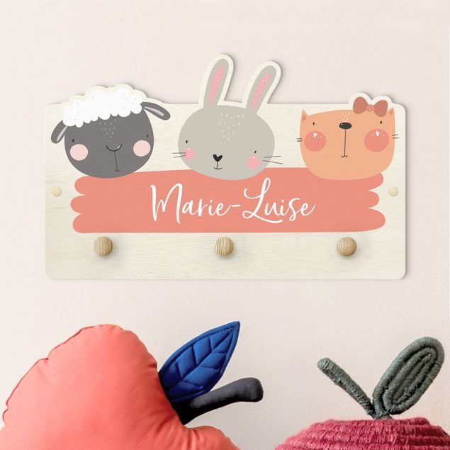 Decoração para quarto infantil Customised Name Cute Zoo - Sheep Rabbit And Cat