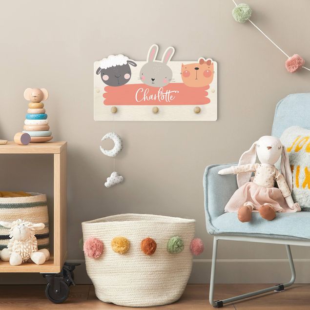 Cabides de parede frases Customised Name Cute Zoo - Sheep Rabbit And Cat