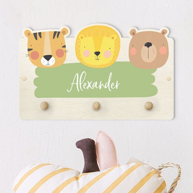 decoração para quartos infantis Customised Name Cute Zoo - Tiger Lion And Bear