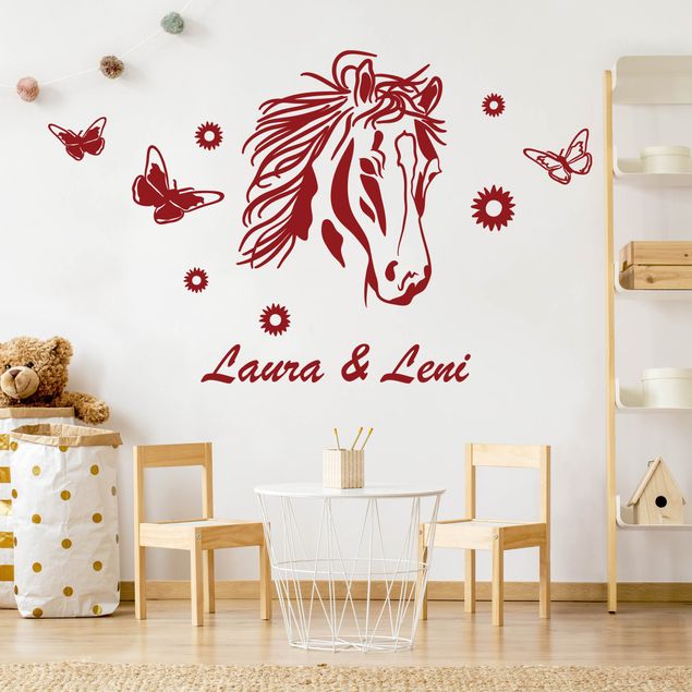 decoração para quartos infantis Customised text Horse with flowers