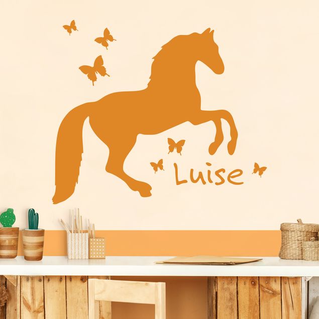 Autocolantes de parede frases Horse With Butterflies With Customised Name