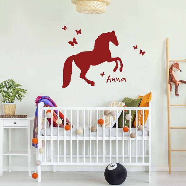 decoração quarto bebé Horse With Butterflies With Customised Name