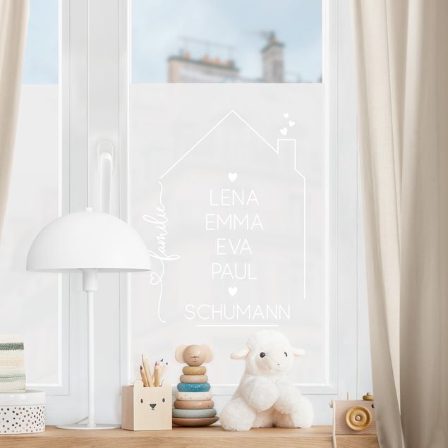 Autocolantes para vidros frases Customised Text Family House With Hearts II
